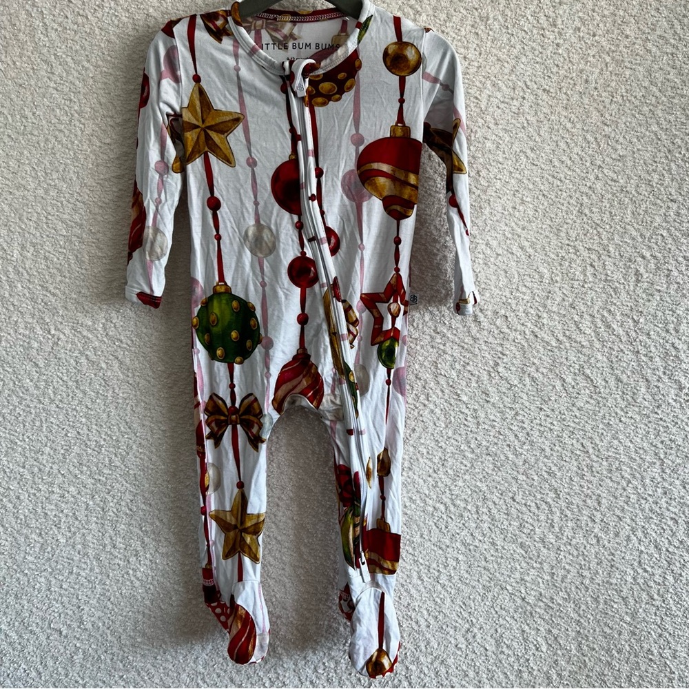 Little Bum Bums Baby Bamboo Christmas One Piece Zip Pajamas Size 9-12 Months